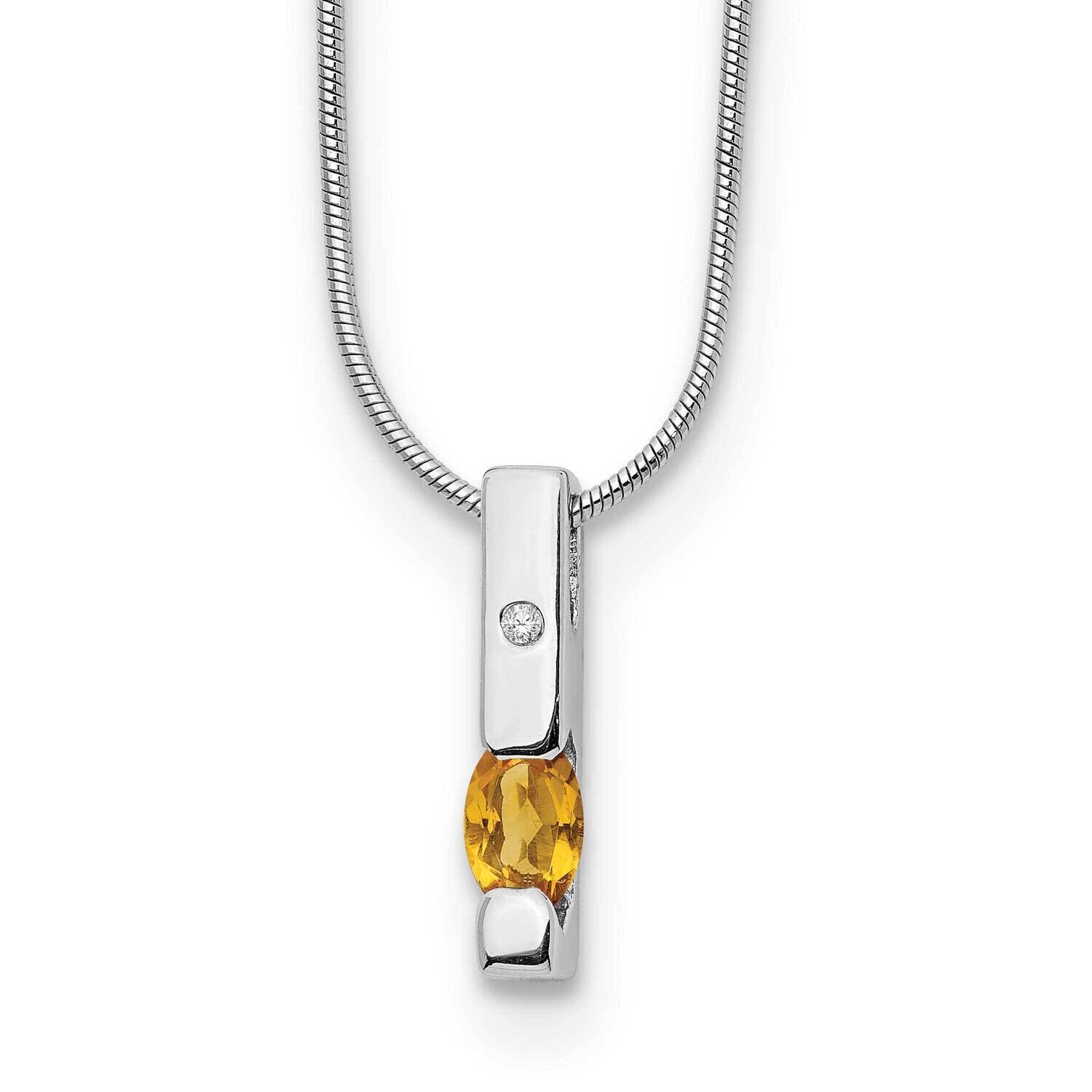 Rh Plated White Ice .02Ct. Diamond & Citrine 2 Inch Extension Necklace Sterling Silver QW209CI-18