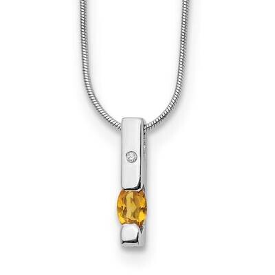 Rh Plated White Ice .02Ct. Diamond &amp; Citrine 2 Inch Extension Necklace  Sterling Silver QW209CI-18,…