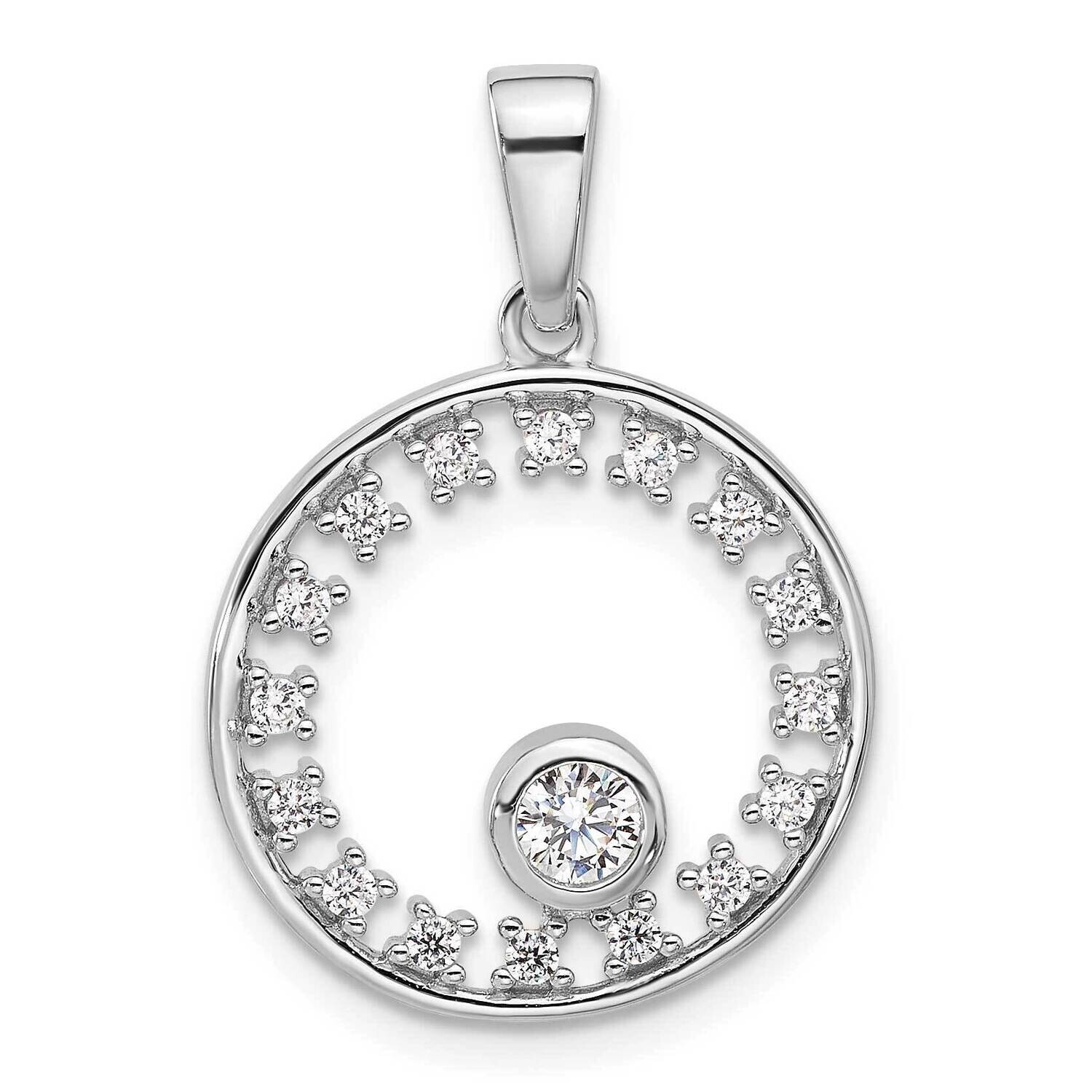 Fancy CZ Circle Pendant Sterling Silver Rhodium-Plated QP5810