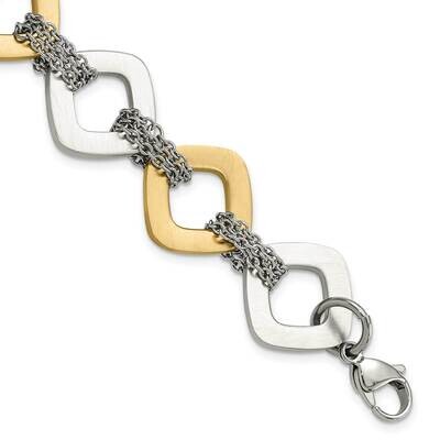 Yellow Ip Plated Brushed Link Bracelet 7.5 Inch Stainless Steel SRB903-7.5 by Chisel, MPN: SRB903-7…