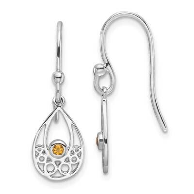 Rh Plated White Ice Citrine Shepherd Hook Earrings Sterling Silver QW340CI, MPN: QW340CI,