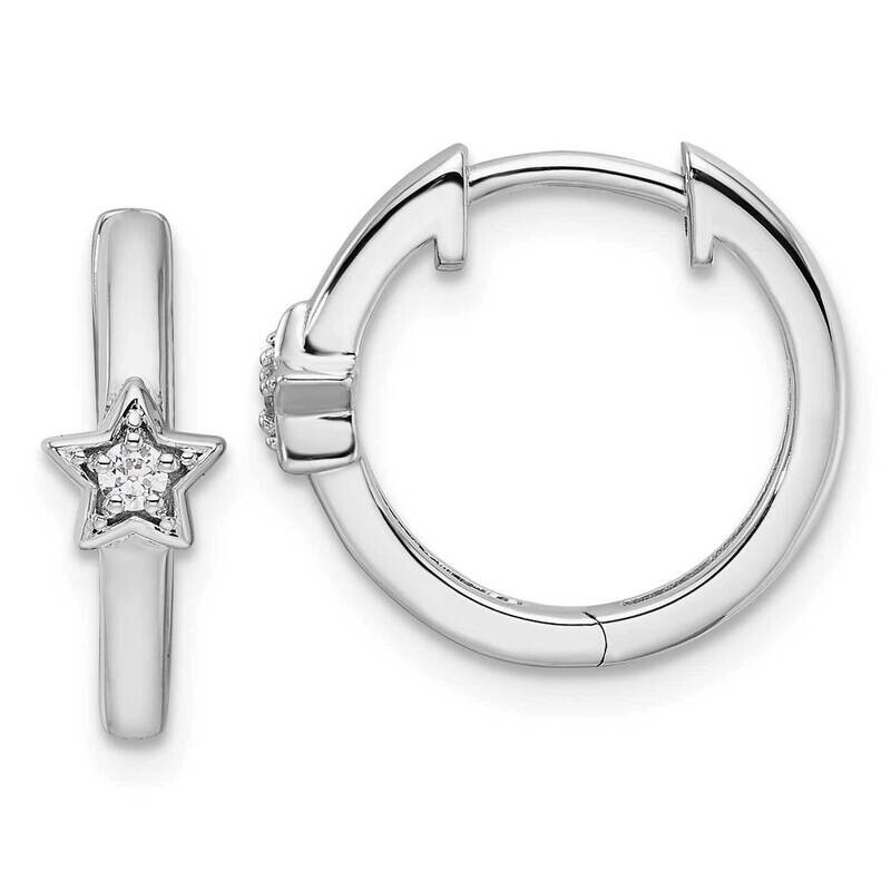 White Ice Diamond Star Hinged Hoop Earrings Sterling Silver Rhodium-Plated QW508