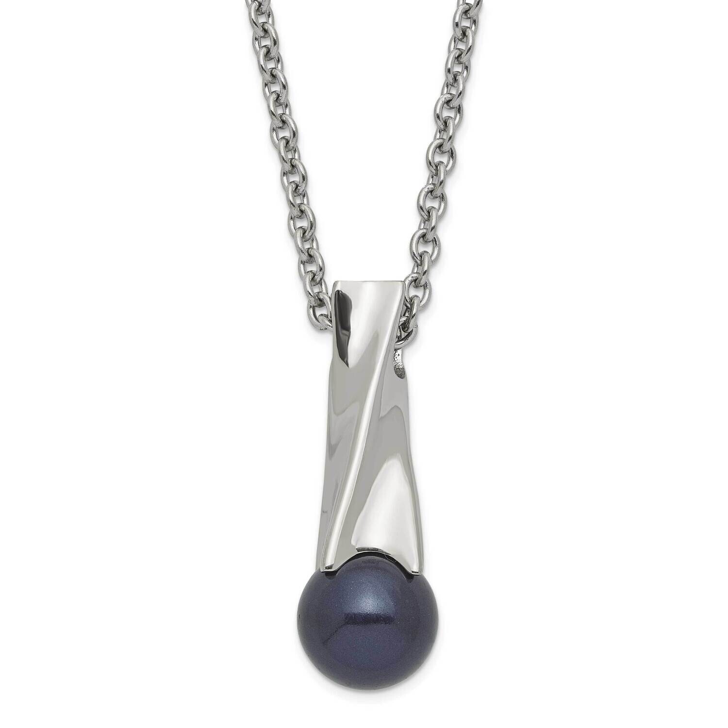 Polished Blue Simulated Pearl &amp; CZ Necklace Stainless Steel SRN1026-18 by Chisel, MPN: SRN1026-18, …