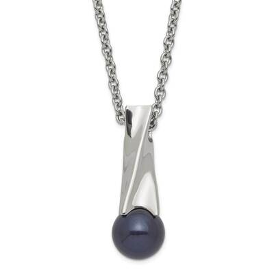 Polished Blue Simulated Pearl &amp; CZ Necklace Stainless Steel SRN1026-18 by Chisel, MPN: SRN1026-18, …