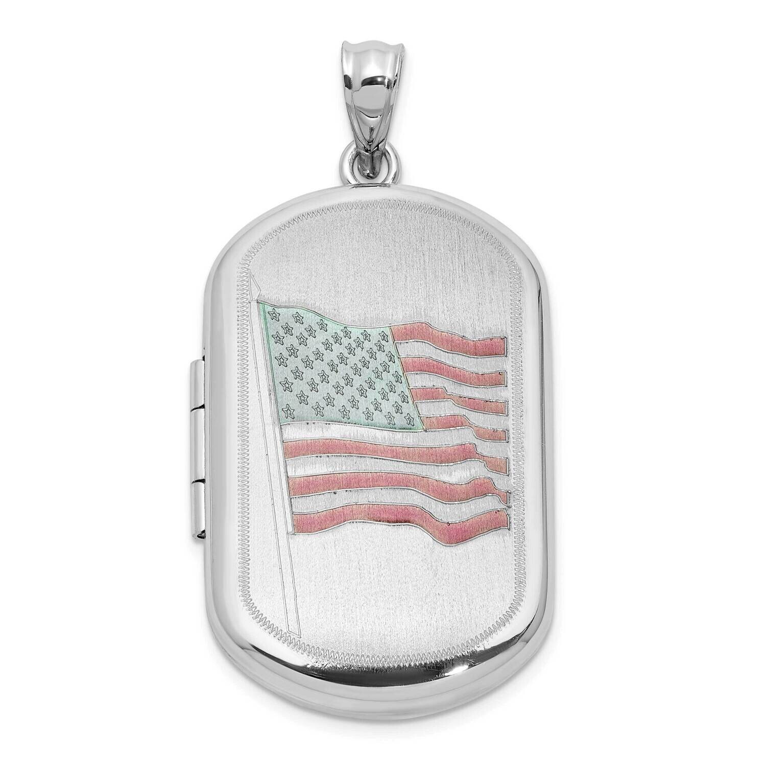 Rh-Plated Satin Polished Epoxy Flag 30X19mm Locket Sterling Silver QLS1180, MPN: QLS1180,