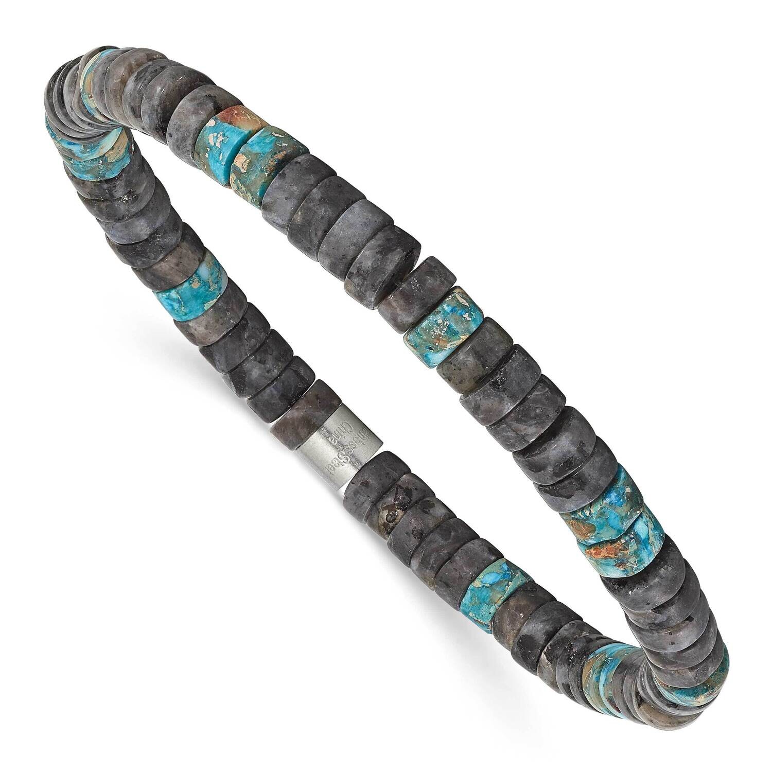 Chisel Brushed Blue Sediment Black Spectrolite Beaded Stretch Bracelet 7.25 Inch Stainless Steel SR…