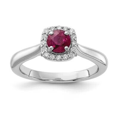 1/6Ct Diamond &amp; 3/8Ct Round Ruby Center Cushion Halo Ring 14k White Gold SM12479EW4RU, MPN: SM12479…