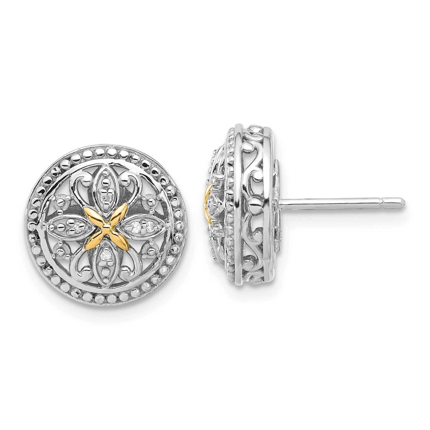 Shey Couture 14K -X- Accent Diamond Round Post Earrings Sterling Silver Rhodium-Plated QTC1778, MPN…