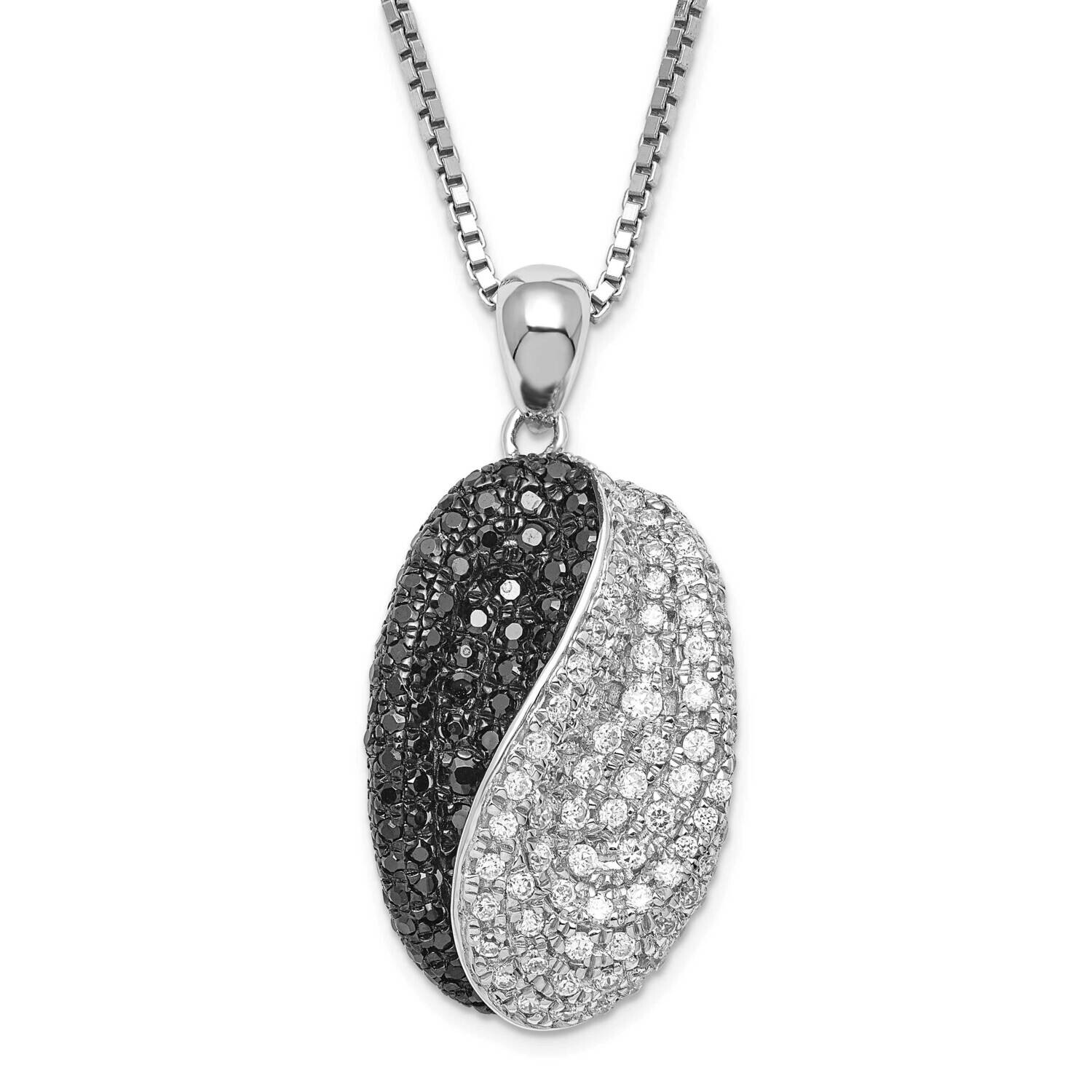 Black &amp; Clear CZ Brilliant Embers Fancy Oval 2 Inch Extension Necklace Sterling Silver QMP519-18