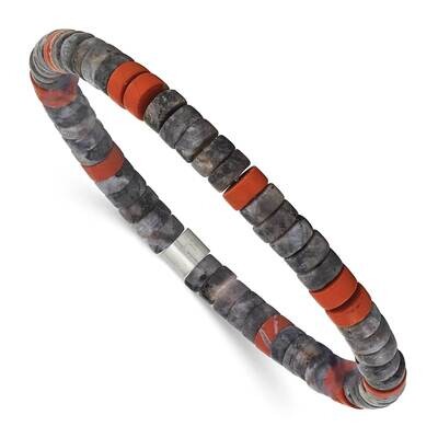 Chisel Brushed Spectrolite Red Natural Stone Beaded Stretch Bracelet 7.25 Inch Stainless Steel SRB3…