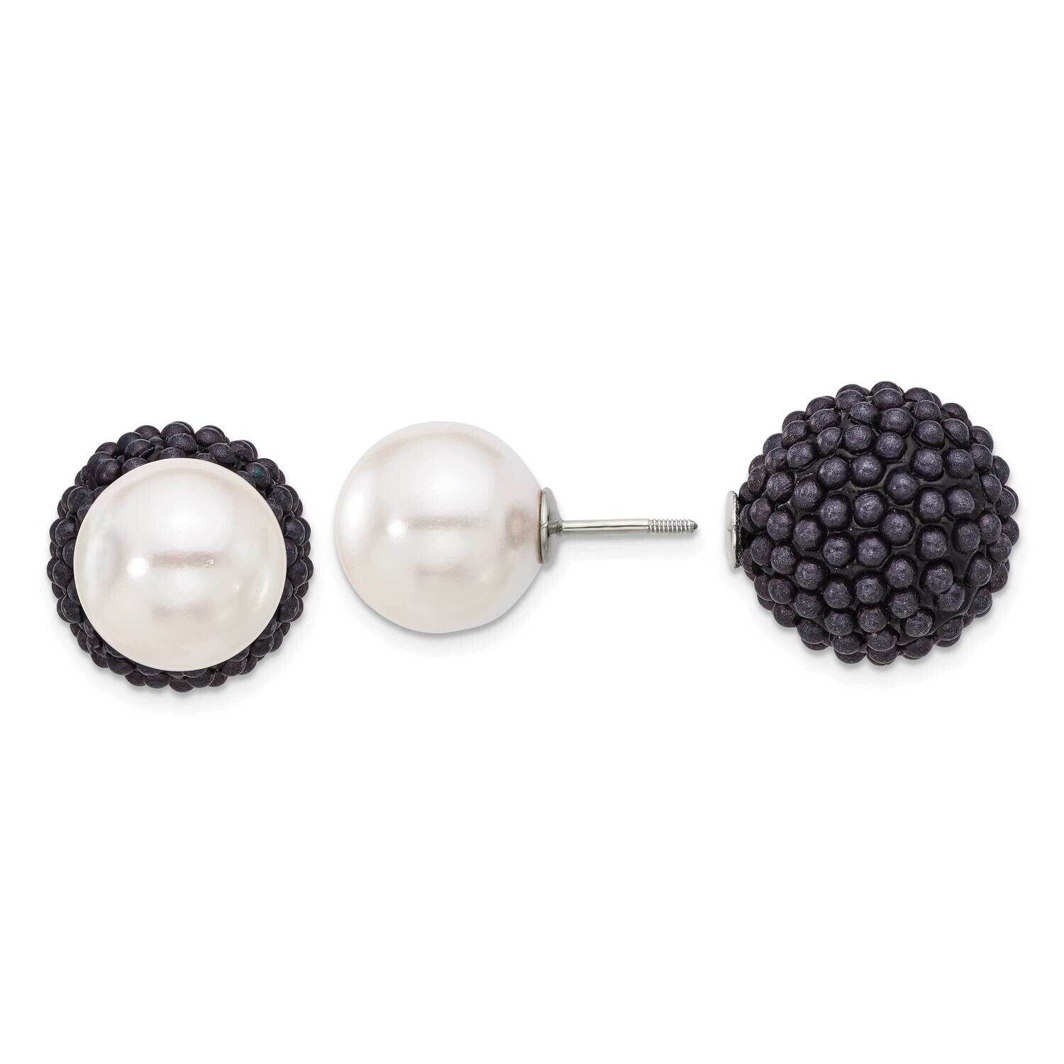 Majestik Rh-Pl 11-12mm White 15-16mm Black Imit Shell Pearl Earrings Sterling Silver QMJD1216WB, MP…