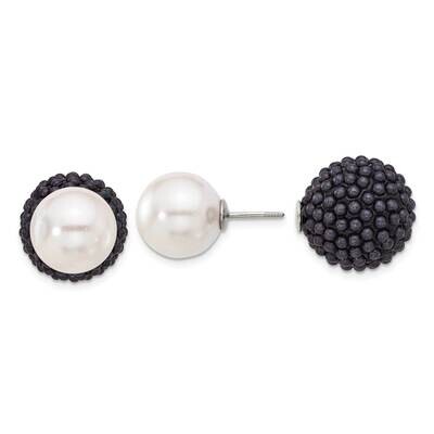 Majestik Rh-Pl 11-12mm White 15-16mm Black Imit Shell Pearl Earrings Sterling Silver QMJD1216WB, MP…