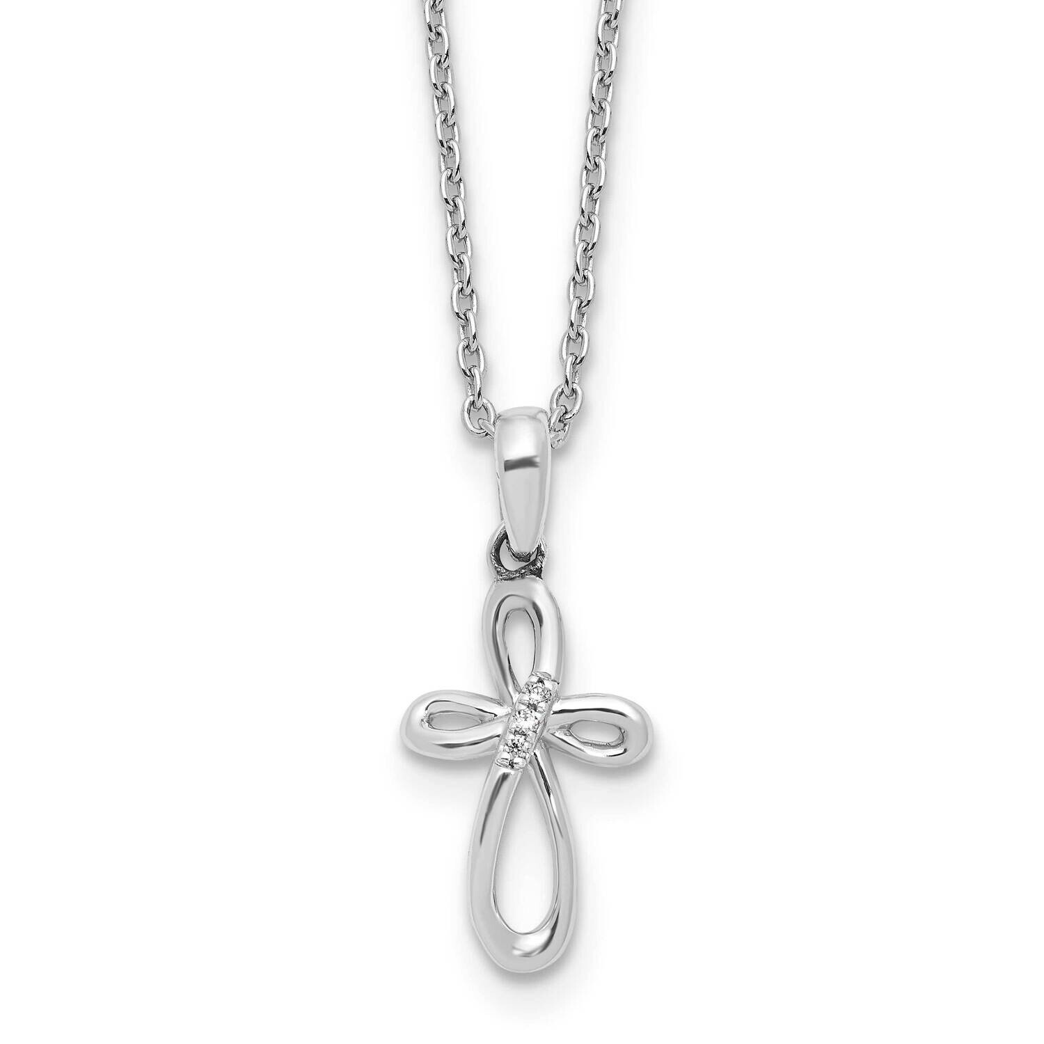 Rh Plated White Ice Diamond Cross 2 Inch Extension Necklace Sterling Silver QW569-18, MPN: QW569-18,