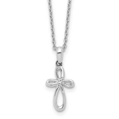Rh Plated White Ice Diamond Cross 2 Inch Extension Necklace Sterling Silver QW569-18, MPN: QW569-18,