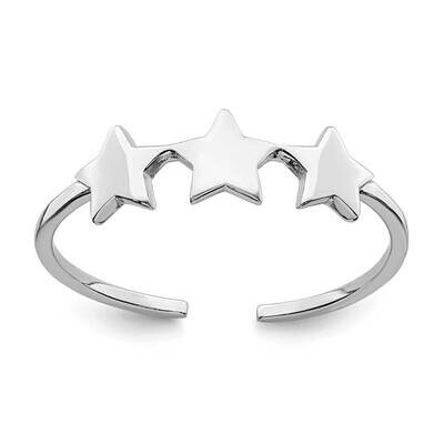 Rhodium Plated Stars Adjustable Ring Sterling Silver QR7182, MPN: QR7182, 191101920424