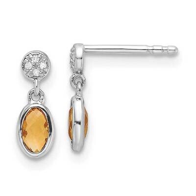 Rh Plated White Ice .02Ct. Diamond Citrine Post Earrings Sterling Silver QW367CI, MPN: QW367CI,
