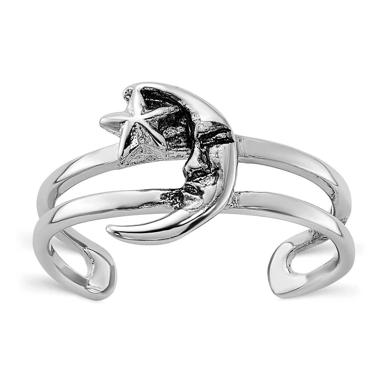 Oxidized Moon Star Toe Ring Sterling Silver Rhodium-Plated QR7467, MPN: QR7467,