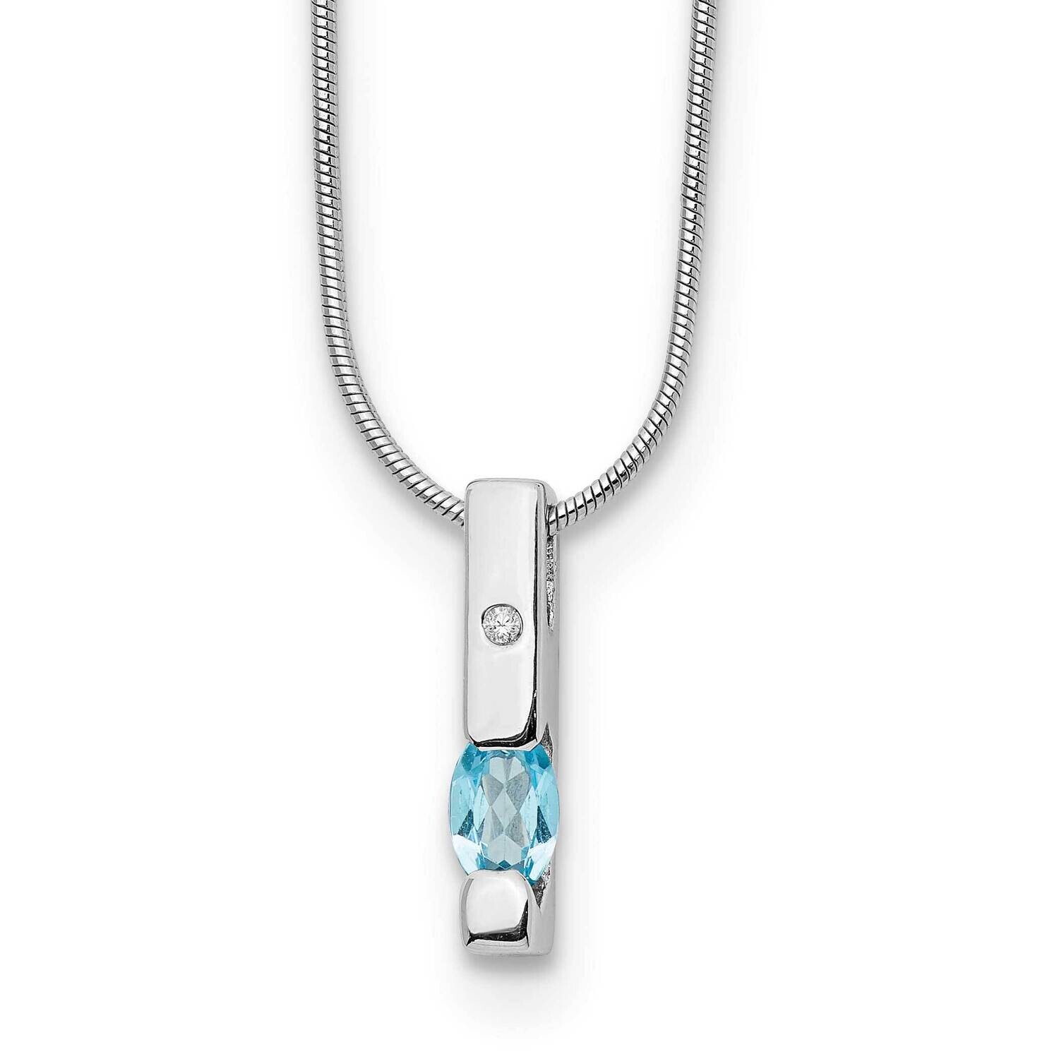 Rh Plated White Ice .02Ct. Diamond Blue Topaz 2 Inch Extension Necklace Sterling Silver QW209BT-18