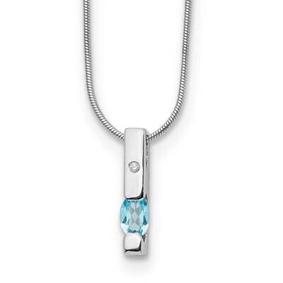 Rh Plated White Ice .02Ct. Diamond Blue Topaz 2 Inch Extension Necklace  Sterling Silver QW209BT-18…