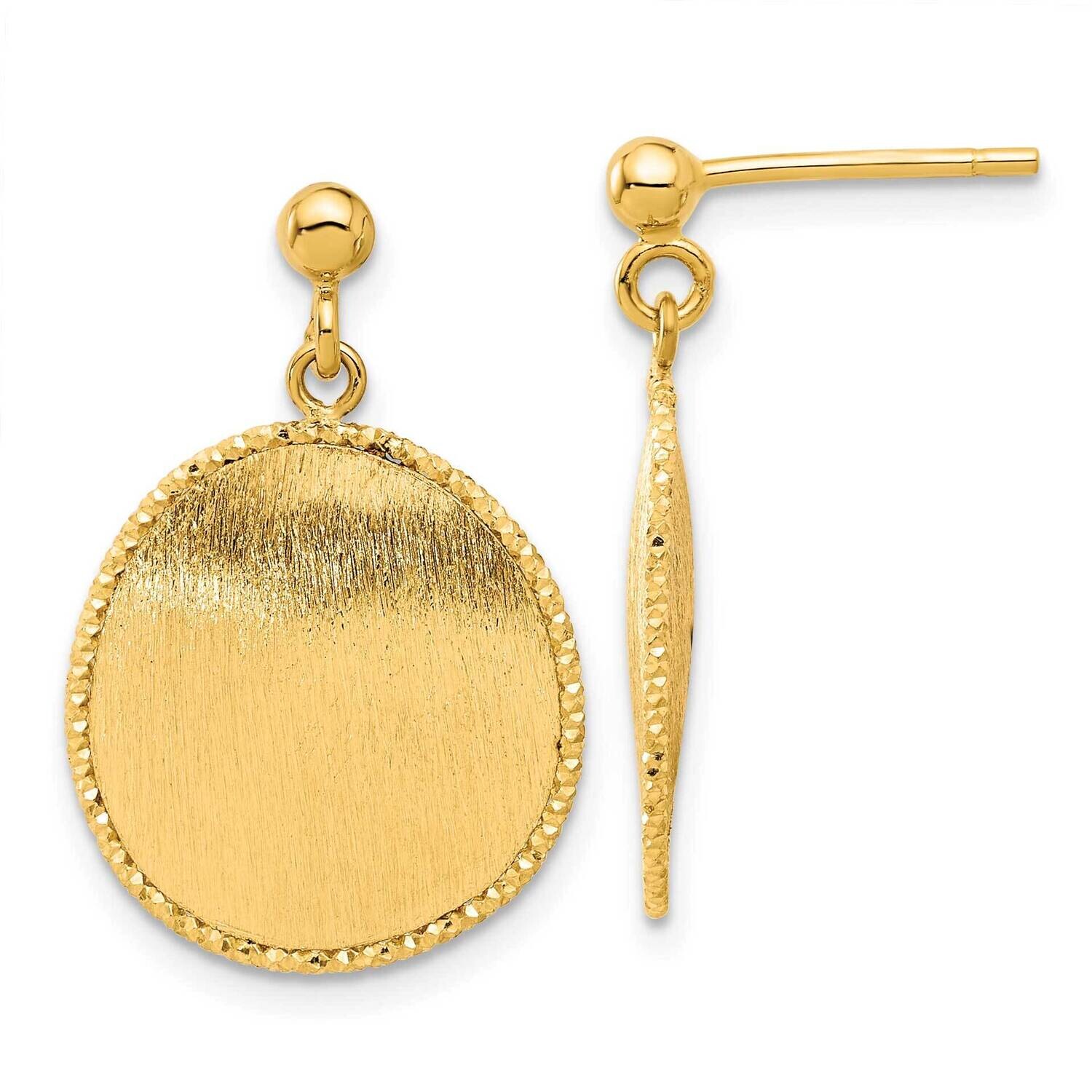 Diamond Cut Round Dangle Post Earrings 14k Gold Polished &amp; Brushed SF3052E, MPN: SF3052E, 196904149…