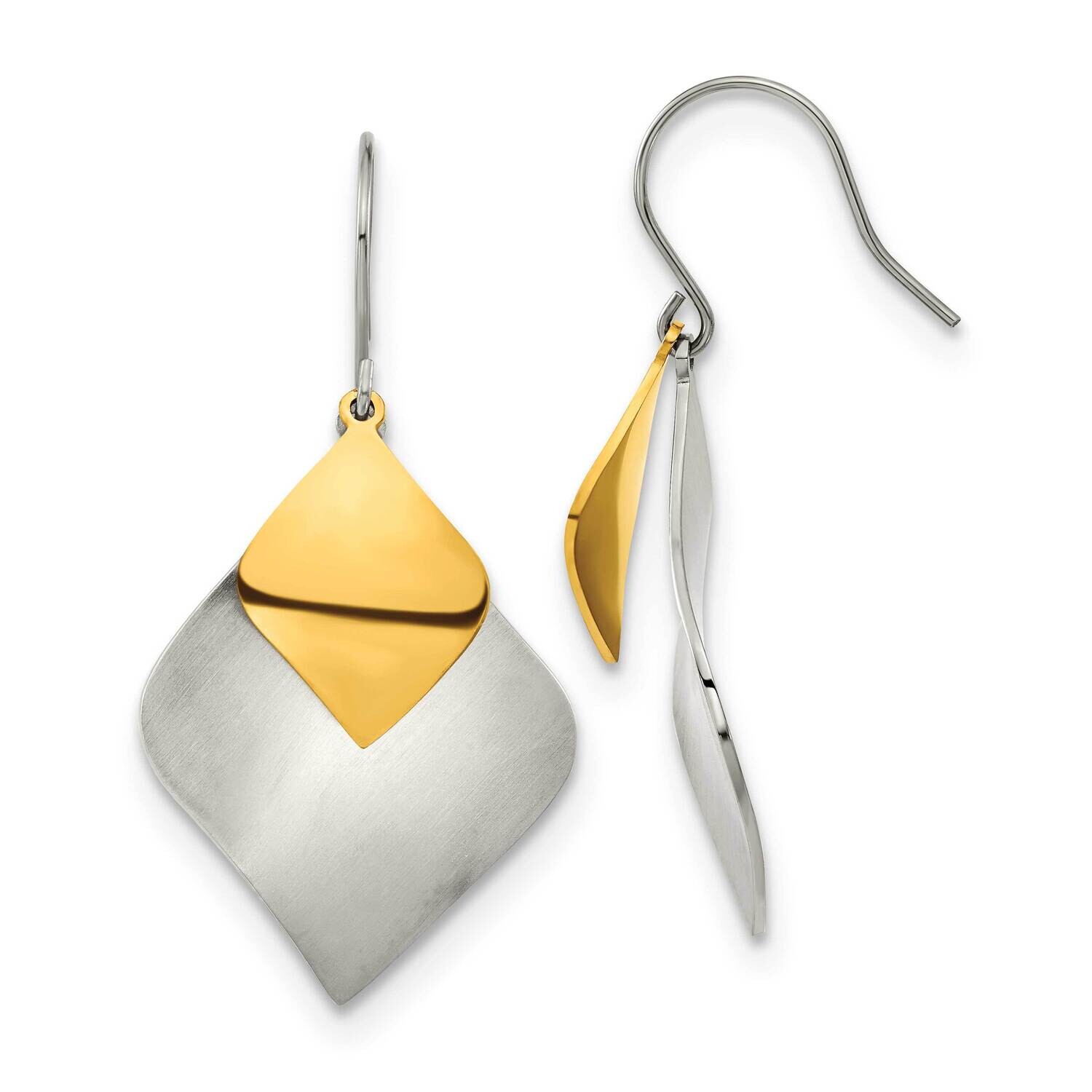 Chisel Brushed Polished Yellow Ip-Plated Dangle Shepherd Hook Earrings Stainless Steel SRE1598 by C…