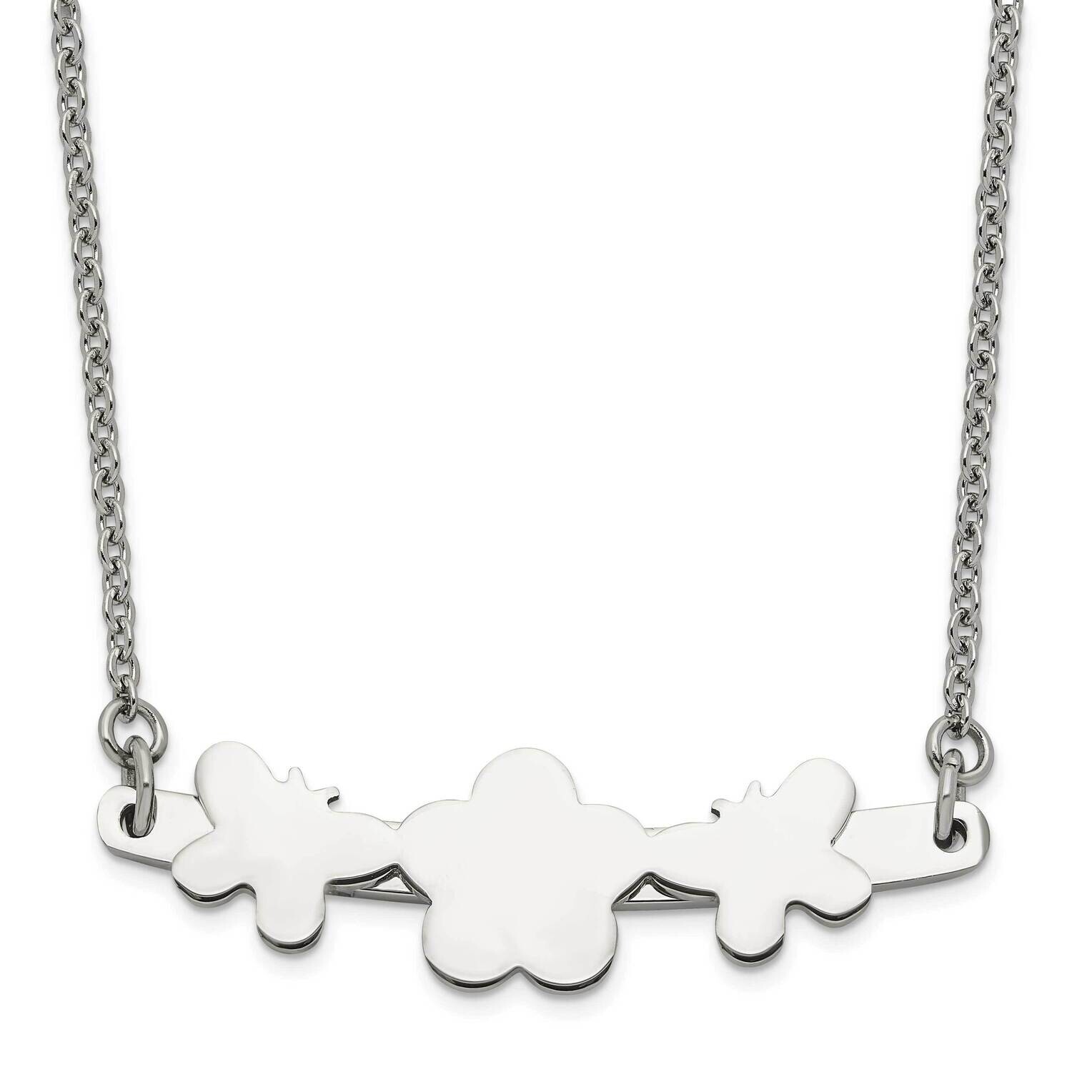 Polished Butterfly & Flower Necklace Stainless Steel SRN1562-17.75