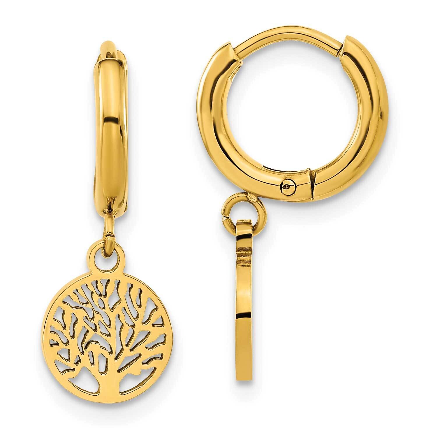 Chisel Polished Yellow Ip-Plated Tree Dangle Hoop Earring Stainless Steel SRE1619 by Chisel, MPN: S…