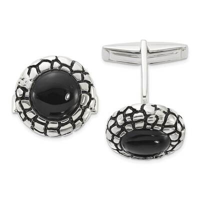 Round Onyx Enamel Cuff Links Sterling Silver Polished QQ650 by Men&#39;s Jewelry and Accessories, MPN: …