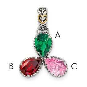 3-Stone Diamond Mothers Pendant Semi-Mount Sterling Silver Antiqued 14k QMPD20/3, MPN: QMPD20/3,