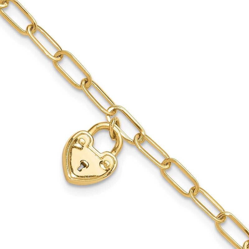 Heart Lock Charm Paperclip Link Bracelet 7.5 Inch 14k Polished Gold SF3038-7.5, MPN: SF3038-7.5,