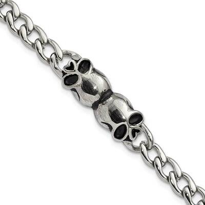 Polished Antiqued Skulls Link Bracelet 7.75 Inch Stainless Steel SRB1452-7.75 by Chisel, MPN: SRB14…