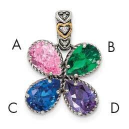 4-Stone Diamond Mothers Pendant Semi-Mount Sterling Silver Antiqued 14k QMPD20/4, MPN: QMPD20/4,