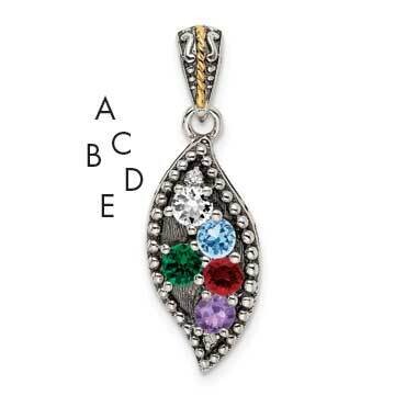 5-Stone Diamond Mothers Pendant Semi-Mount Sterling Silver Antiqued 14k QMPD40/5, MPN: QMPD40/5, 88…
