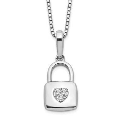 White Ice 18 Inch Diamond Heart Lock Necklace 2 Inch Extender Sterling Silver Rhodium-Plated QW527-…