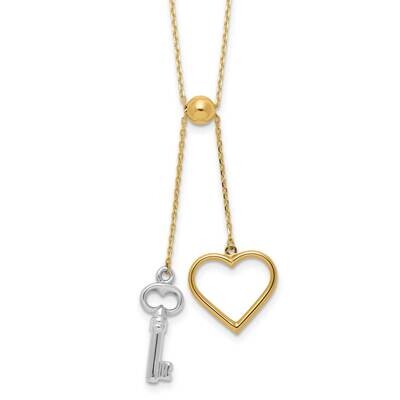 Polished Adjustable-Dangle Heart Key Necklace 14k Two-Tone Gold SF3048-17, MPN: SF3048-17, 19690414…