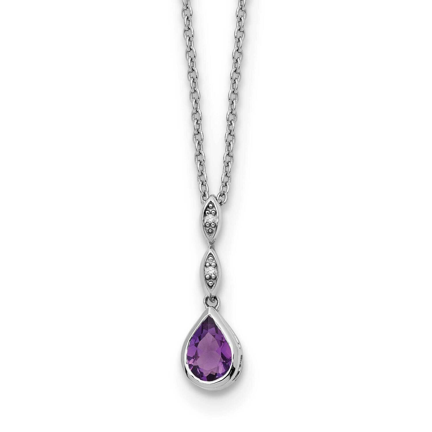 Rh Plated White Ice .01 Ct. Diamond Amethyst 2 Inch Extender Necklace Sterling Silver QW369AM-18, M…