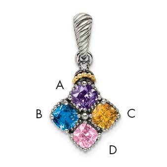 4-Stone Diamond Mothers Pendant Semi-Mount Sterling Silver Antiqued 14k QMPD29/4, MPN: QMPD29/4,