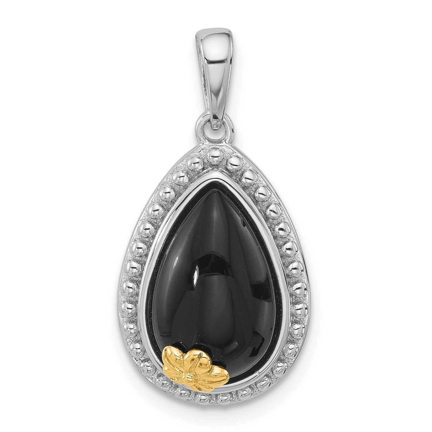 Sterling Silver Accent Rhodium-Plated Black Onyx Teardrop Pendant 14k Gold QP5750