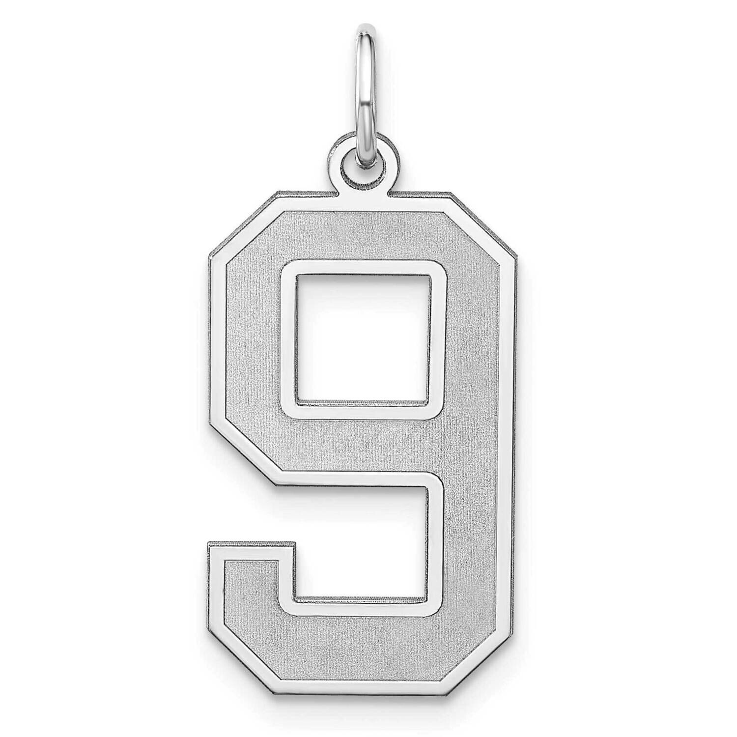 Satin Number 9 Charm Sterling Silver Rhodium-Plated QPXP09, MPN: QPXP09,