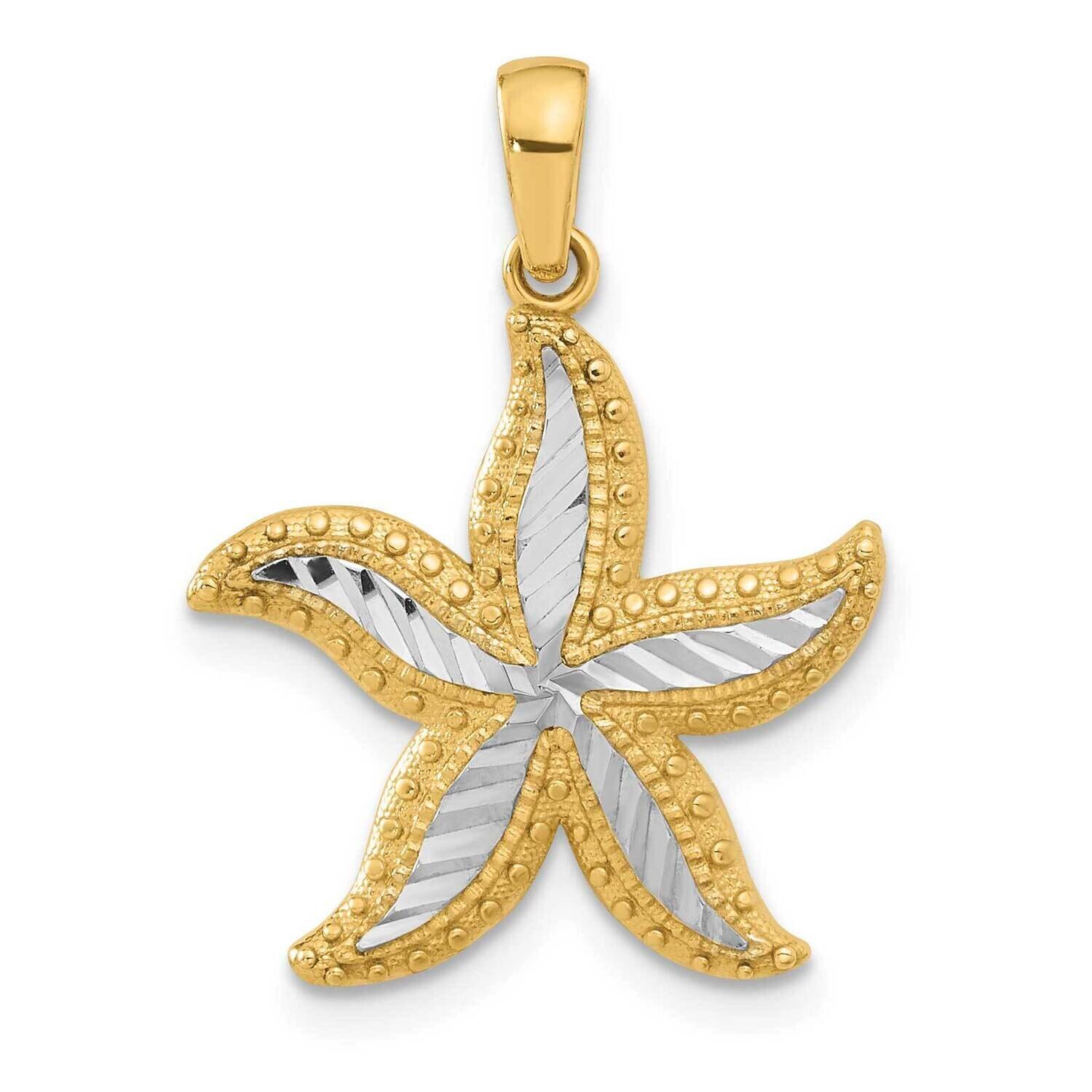 &amp; Rhodium Polished Textured &amp; Diamond-Cut Starfish Pendant 14k Gold RWP755, MPN: RWP755,