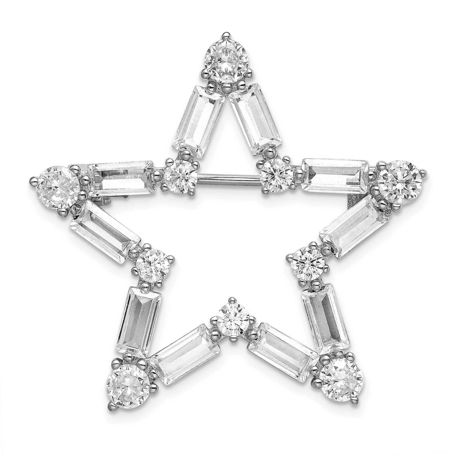 Rhodium Plated CZ Star Pin Brooch Sterling Silver QP5399, MPN: QP5399,