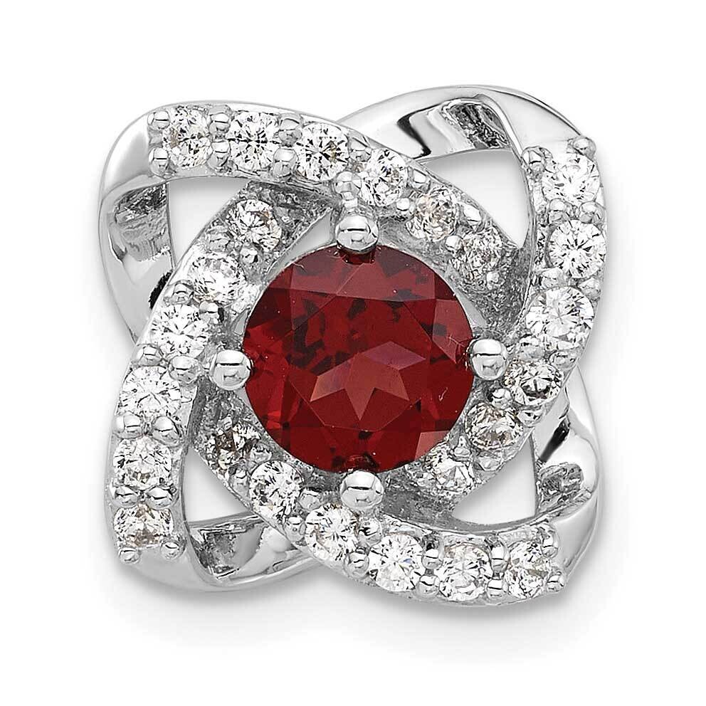 Rhodium-Plated Polished Garnet CZ Chain Slide Pendant Sterling Silver QP5876GA, MPN: QP5876GA,