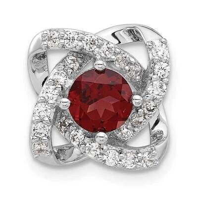 Rhodium-Plated Polished Garnet CZ Chain Slide Pendant Sterling Silver QP5876GA, MPN: QP5876GA,