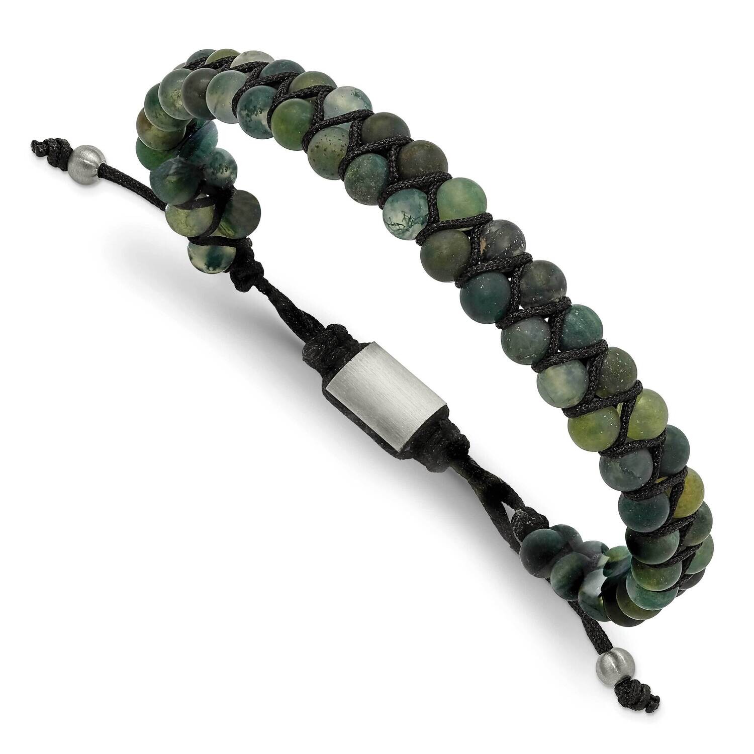 Chisel Brushed Green Agate Black Nylon Adjustable Bracelet 6.25 to 9 Inch Stainless Steel SRB3143 b…