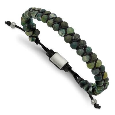 Chisel Brushed Green Agate Black Nylon Adjustable Bracelet 6.25 to 9 Inch Stainless Steel SRB3143 b…