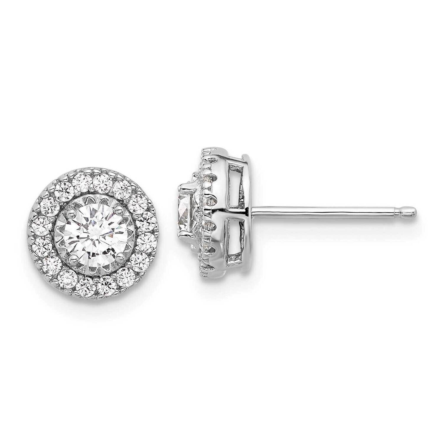 Sterling Shimmer CZ 34 Stone Round Post Earrings Sterling Silver Rhodium-Plated QSH106, MPN: QSH106,