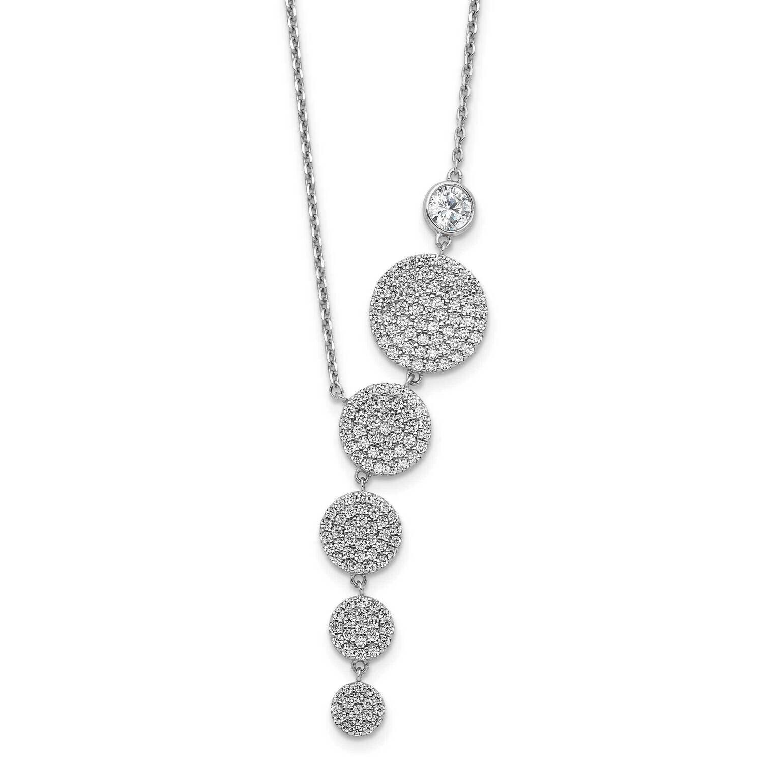 Sterling Shimmer CZ 178 Stone 16 Inch 2 Inch Extender Circle Drop Necklace Sterling Silver Rhodium-…