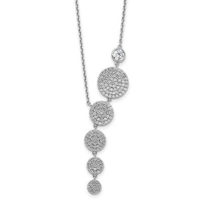 Sterling Shimmer CZ 178 Stone 16 Inch 2 Inch Extender Circle Drop Necklace Sterling Silver Rhodium-…
