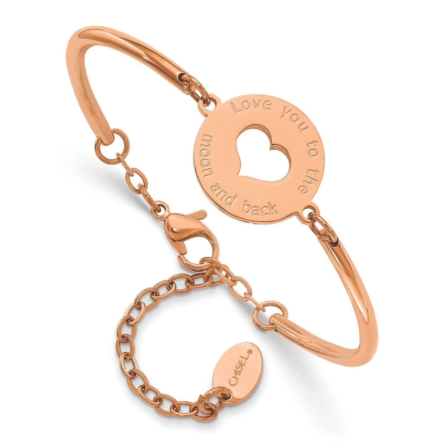 Chisel Polished Rose Ip-Plated Cut Out Love You To The Moon Back Heart Bangle 6.5 Inch Bracelet 2 I…