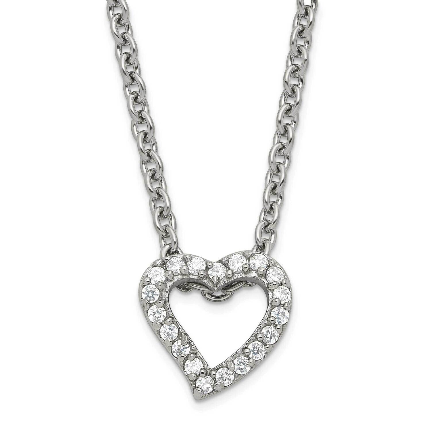 Polished CZ Heart Necklace Stainless Steel SRN1029-18 by Chisel, MPN: SRN1029-18, 883957764535